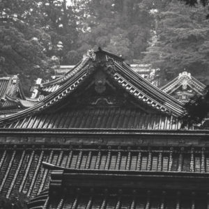 shrine under rainfall