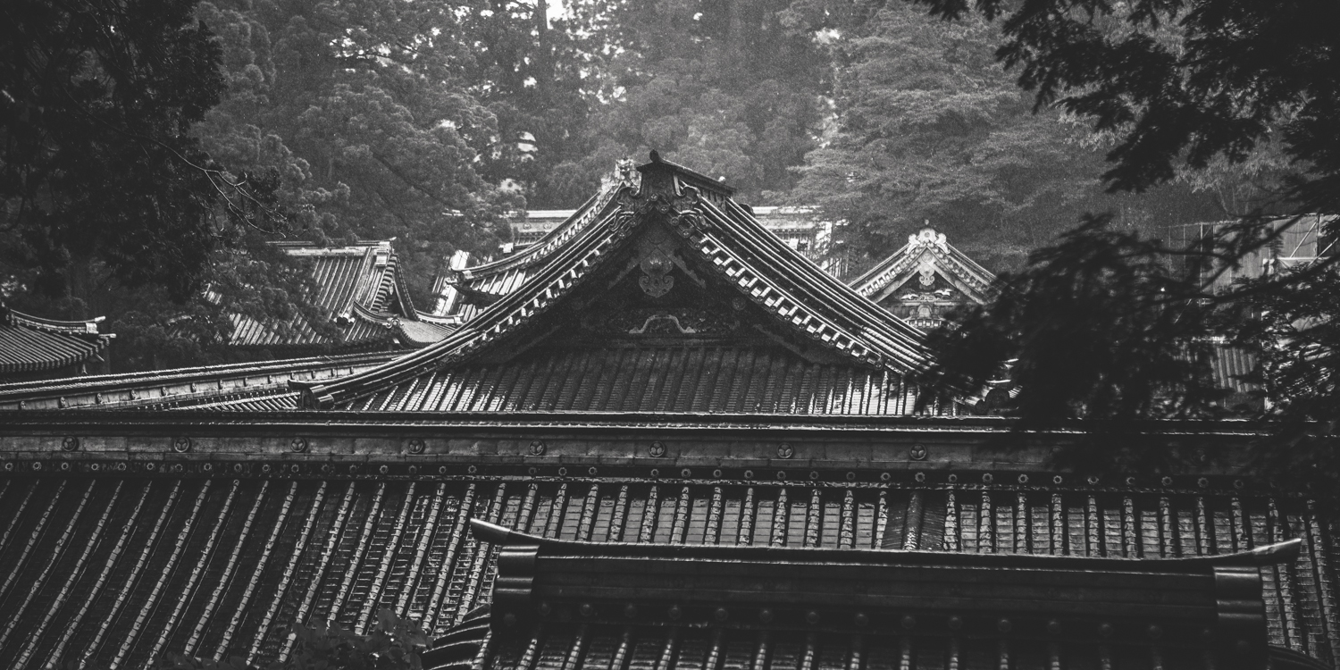 shrine under rainfall